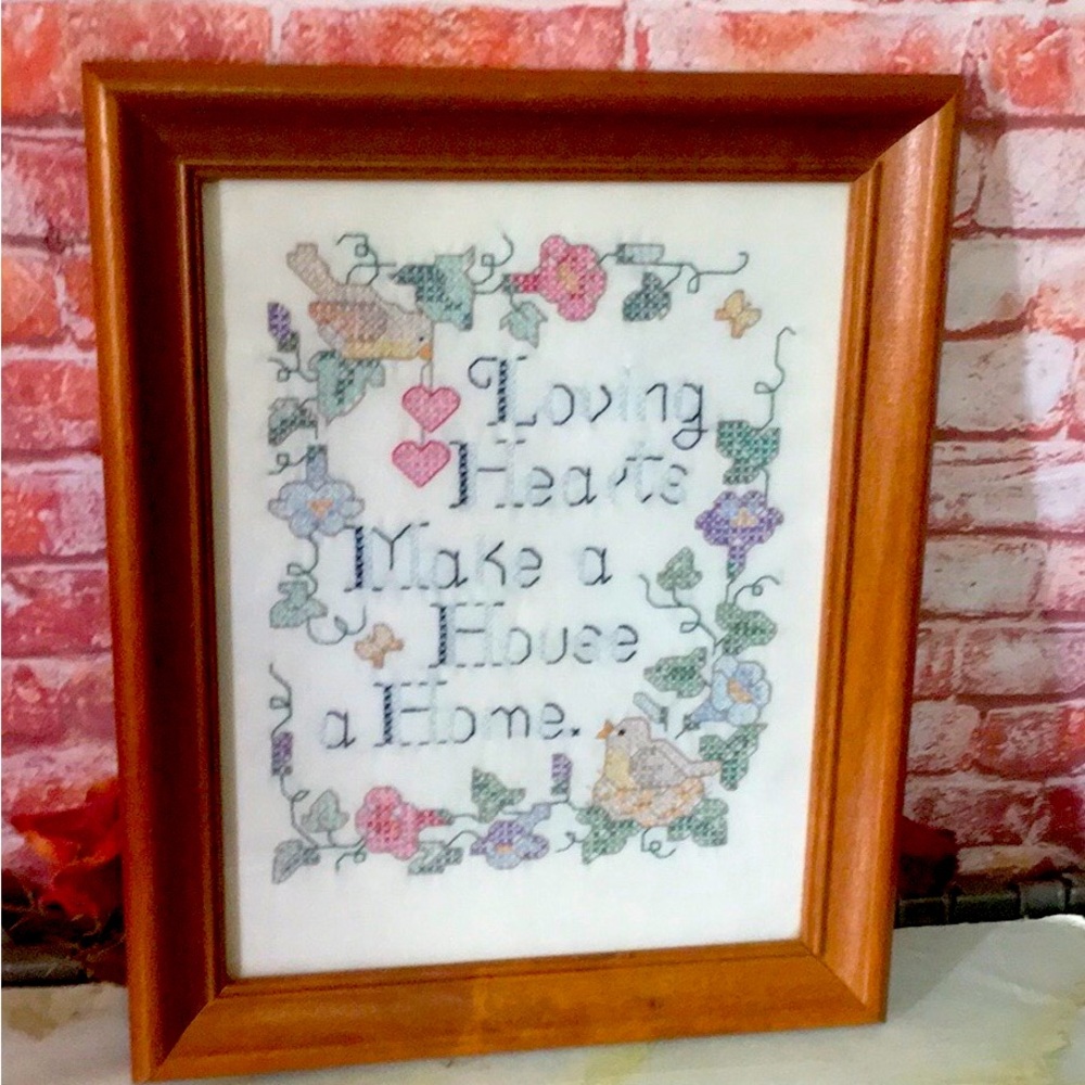 Vintage Wood Framed Handmade Inspirational Floral Cross Stitch